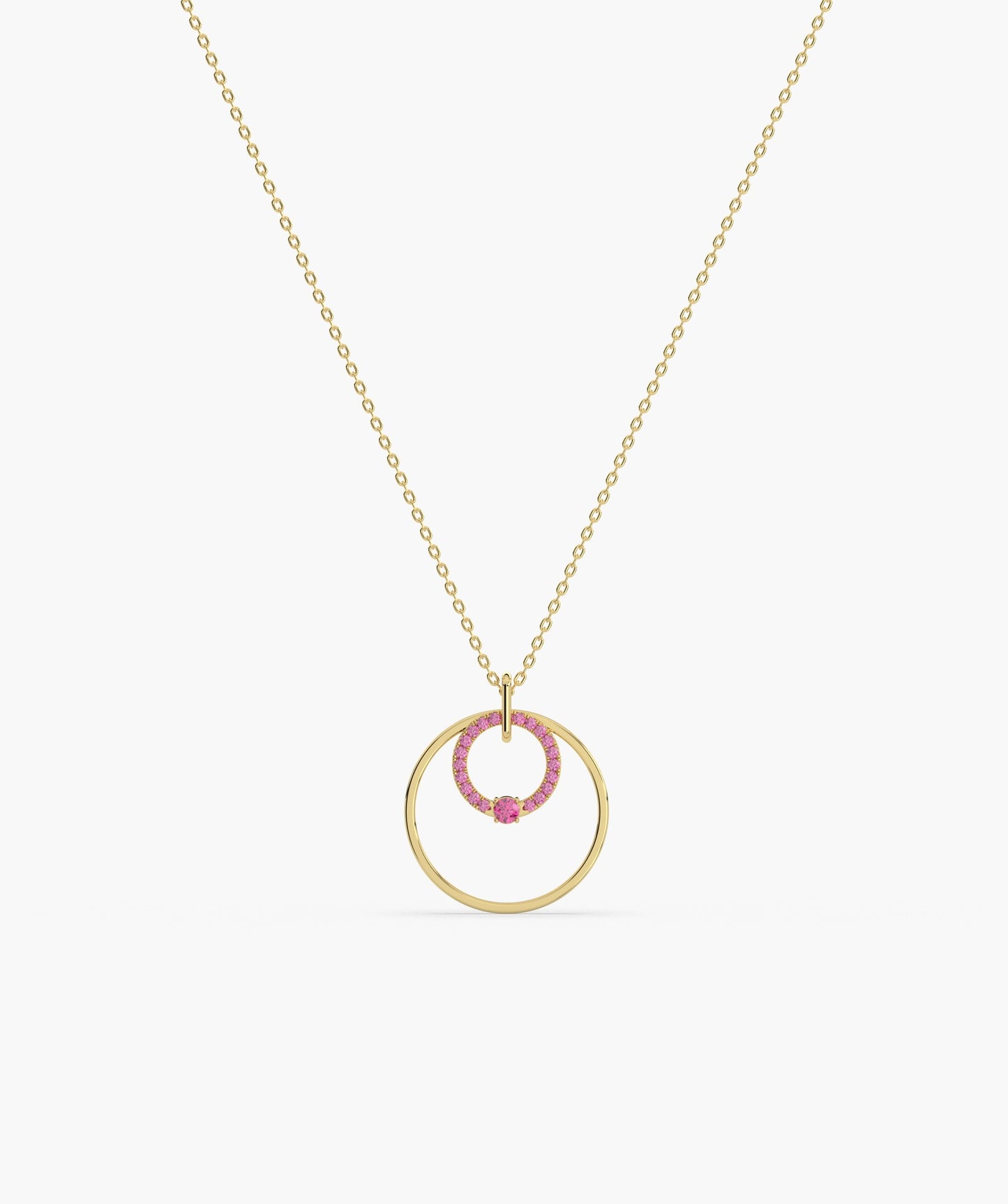 Pink Halo Circle Gold Necklace