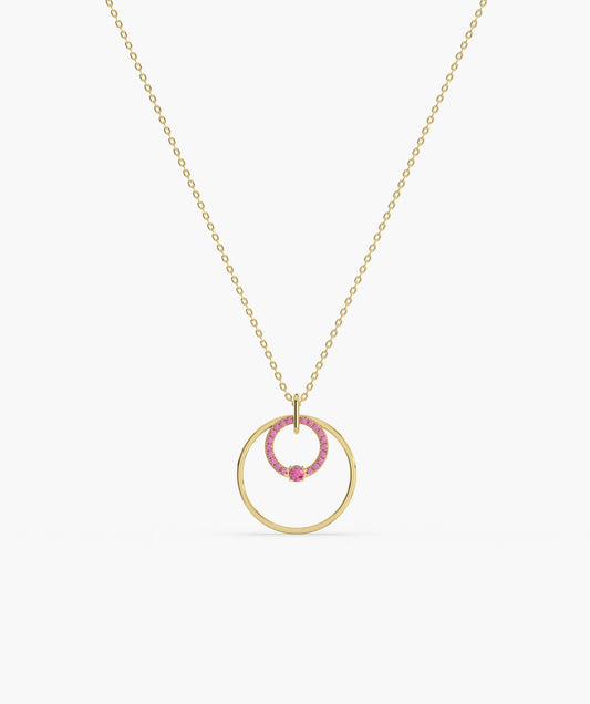 Pink Halo Circle Gold Necklace