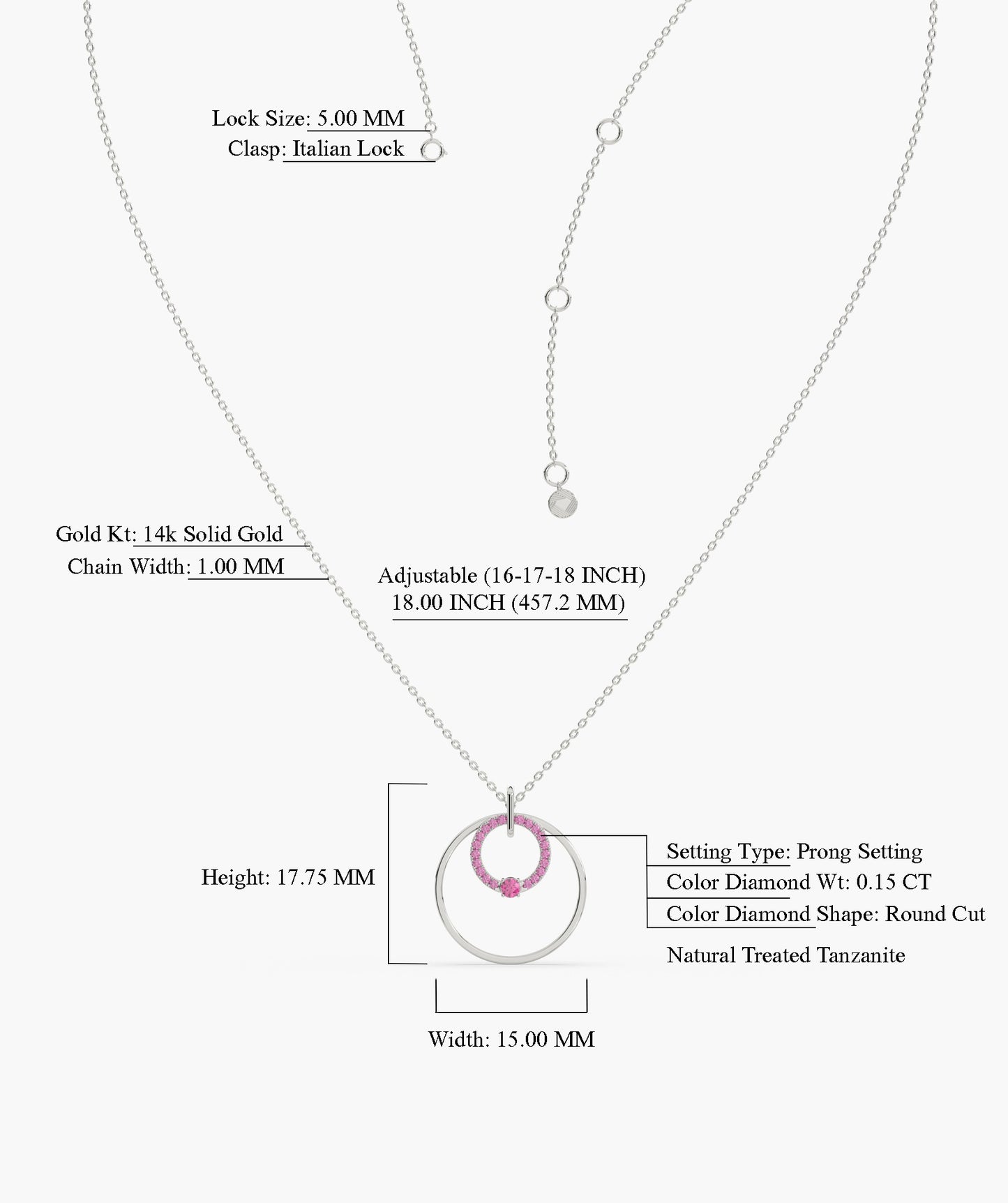 Pink Halo Circle Gold Necklace