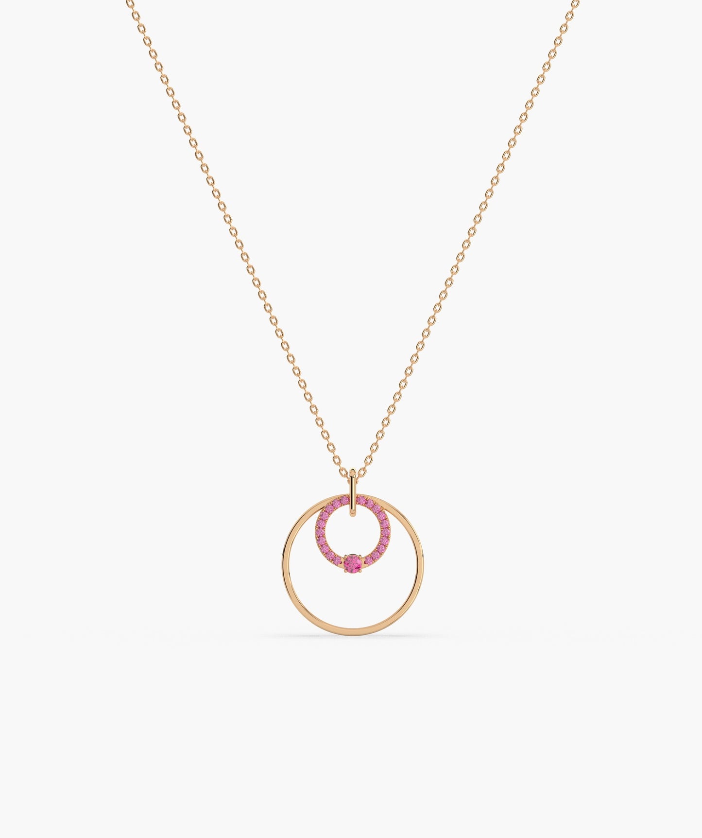 Pink Halo Circle Gold Necklace