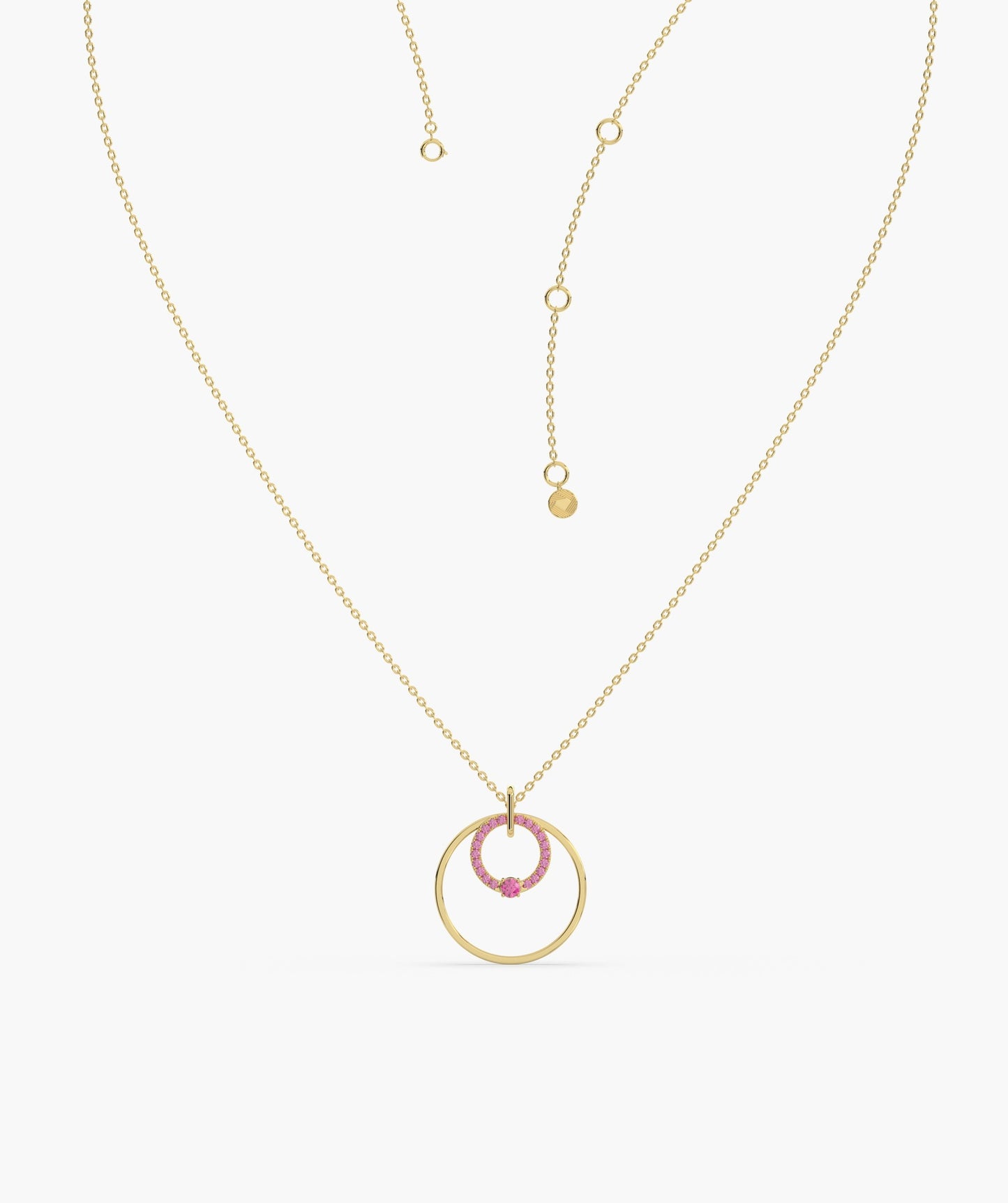 Pink Halo Circle Gold Necklace