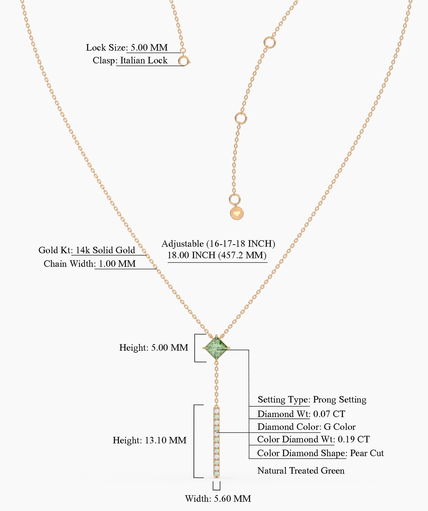 Contemporary Green Gem & Vertical Bar Necklace