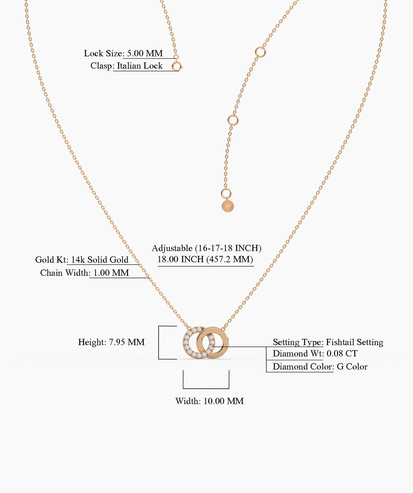 14K Solid Gold Interlocking Circles Necklace
