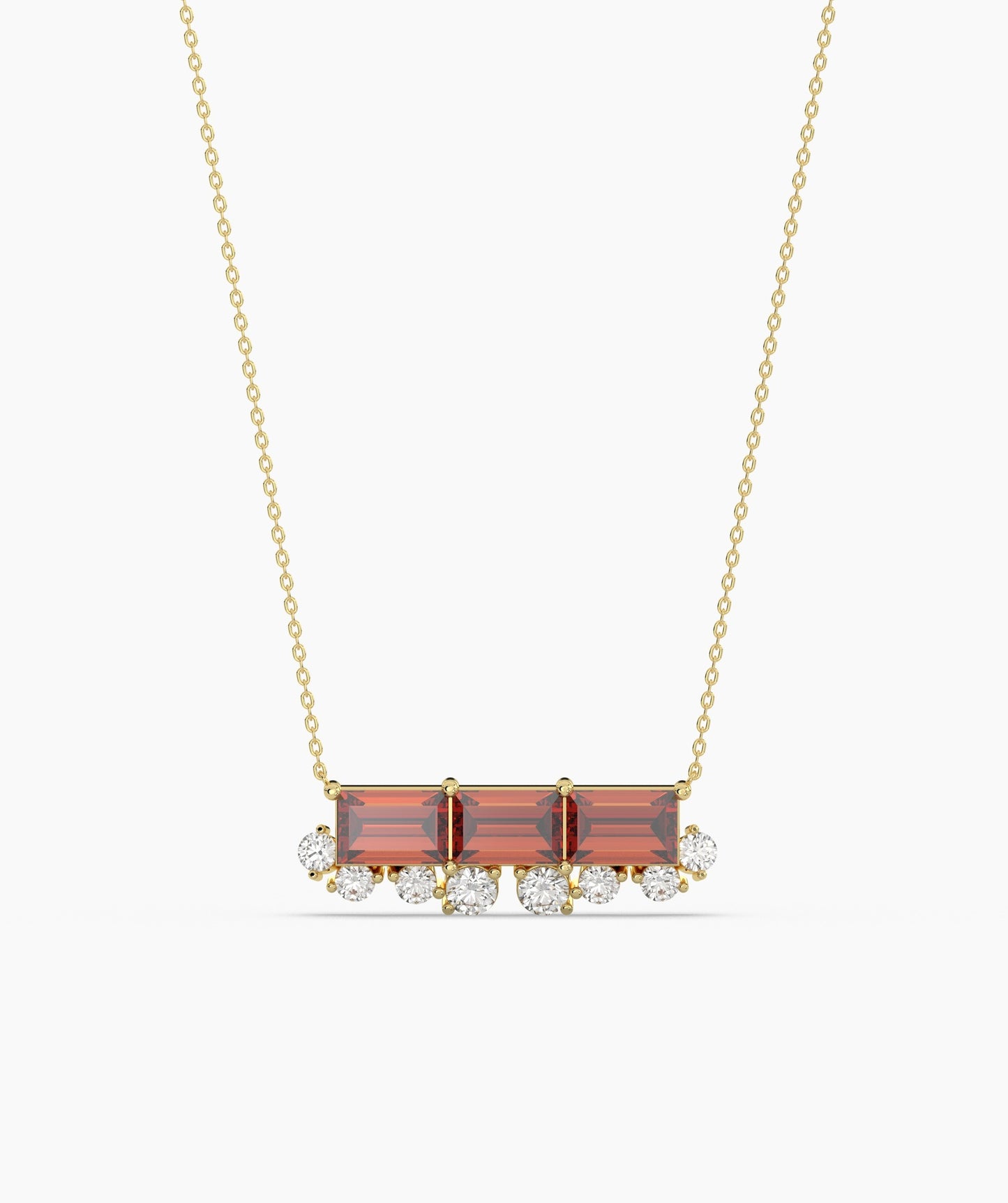 Garnet Bar Necklace with Diamonds