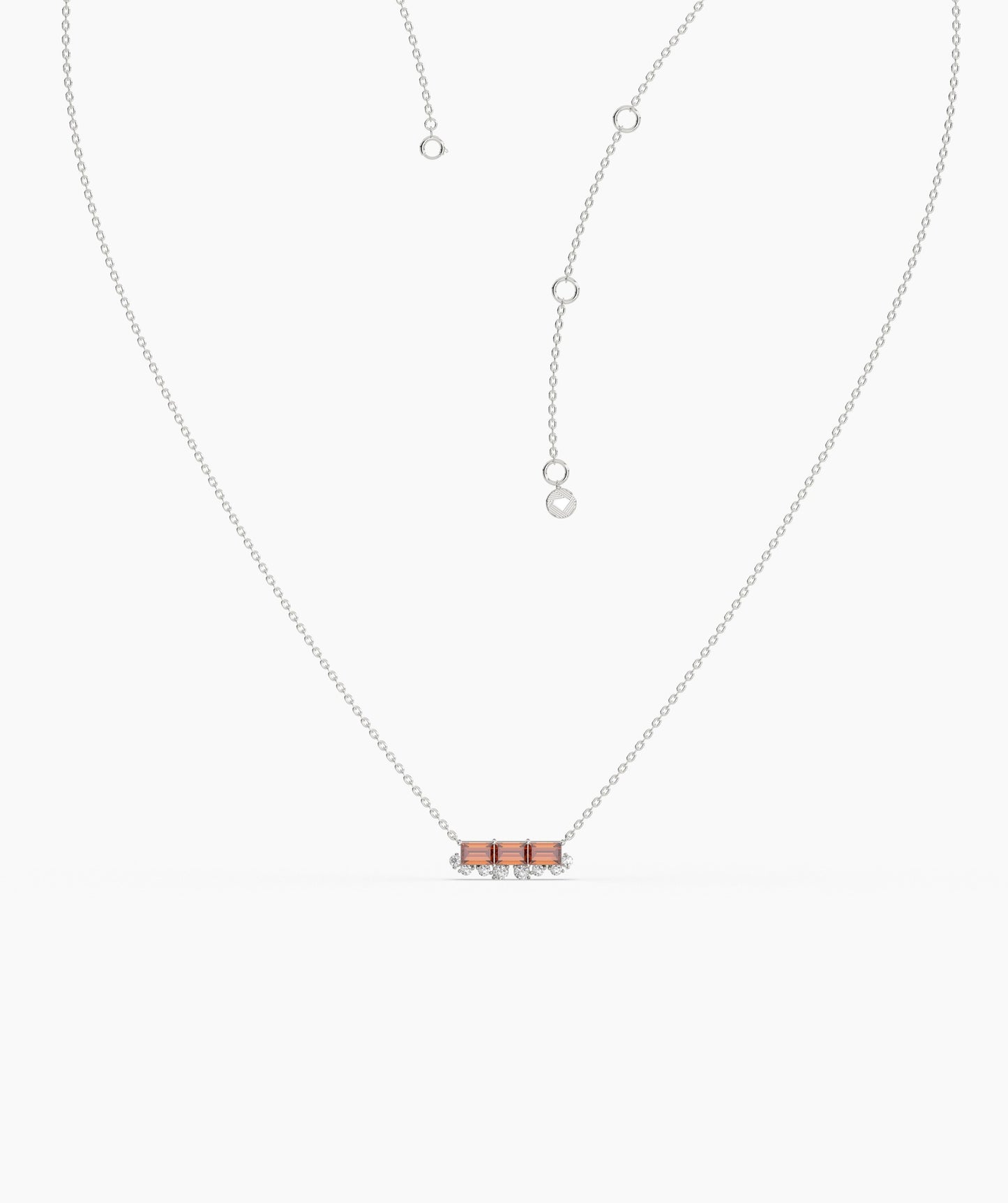 Garnet Bar Necklace with Diamonds