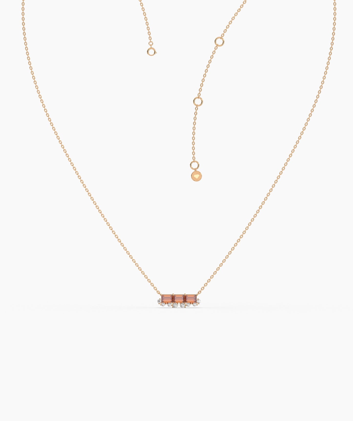 Garnet Bar Necklace with Diamonds
