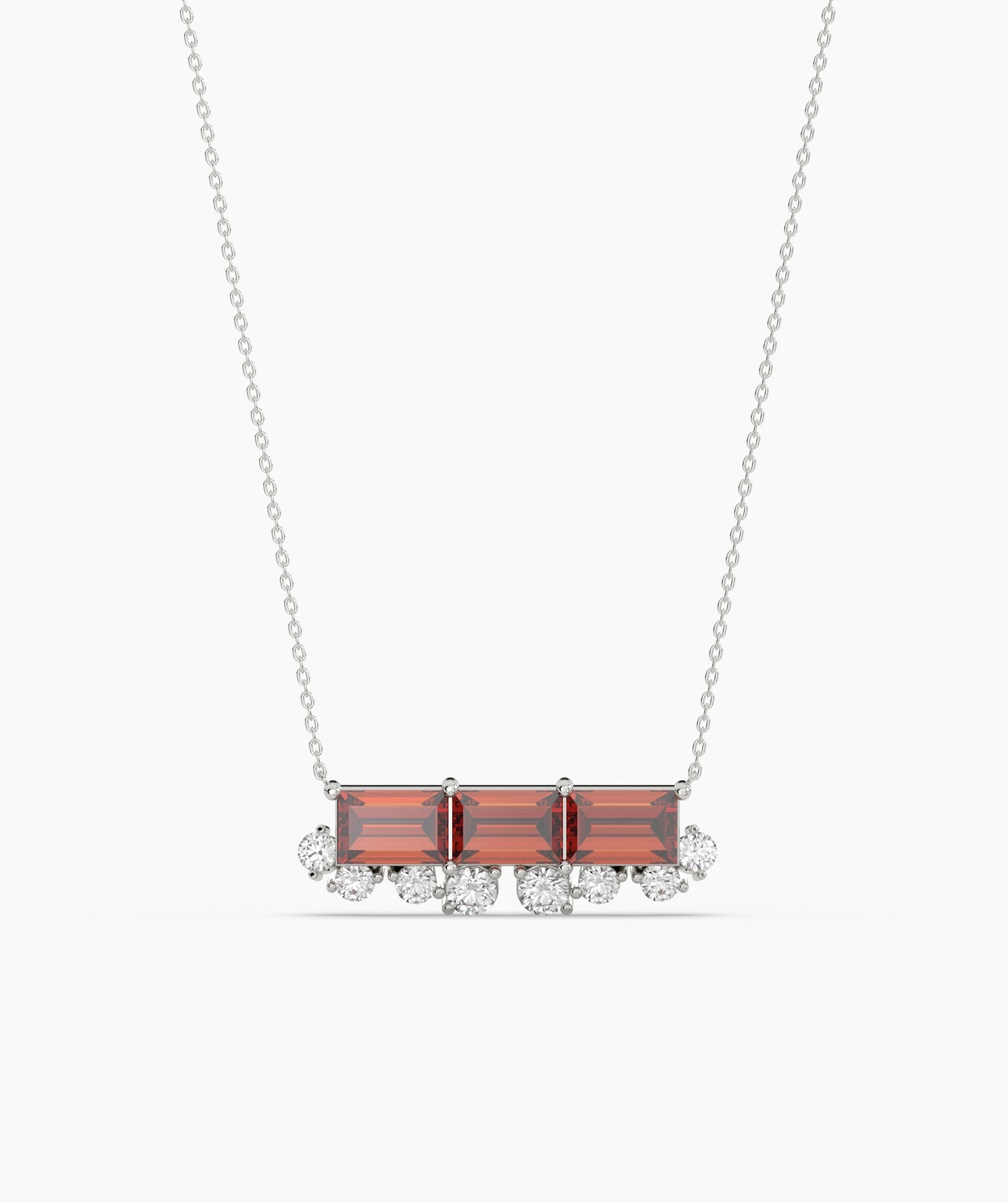 Garnet Bar Necklace with Diamonds