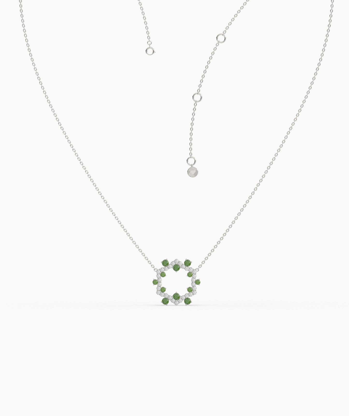 Diamond & Green Gemstone Circle Necklace