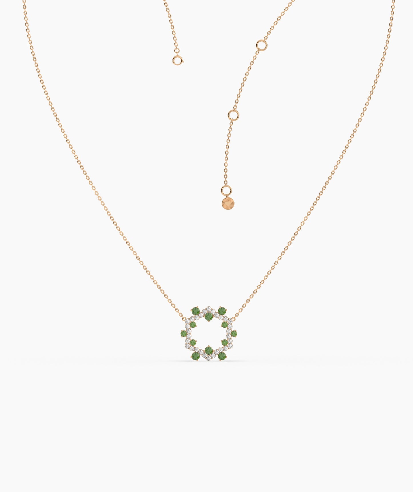 Diamond & Green Gemstone Circle Necklace