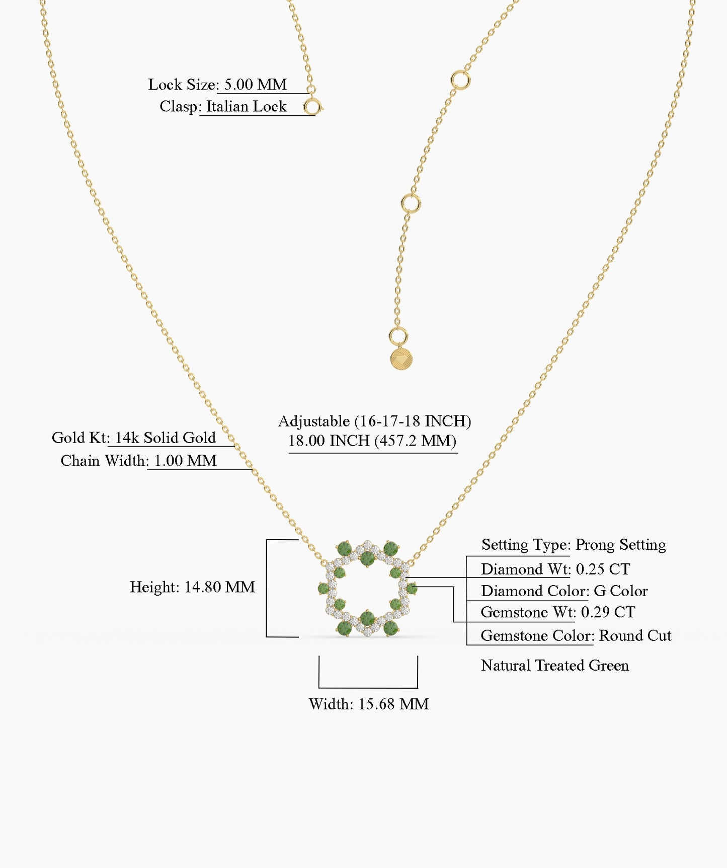 Diamond & Green Gemstone Circle Necklace