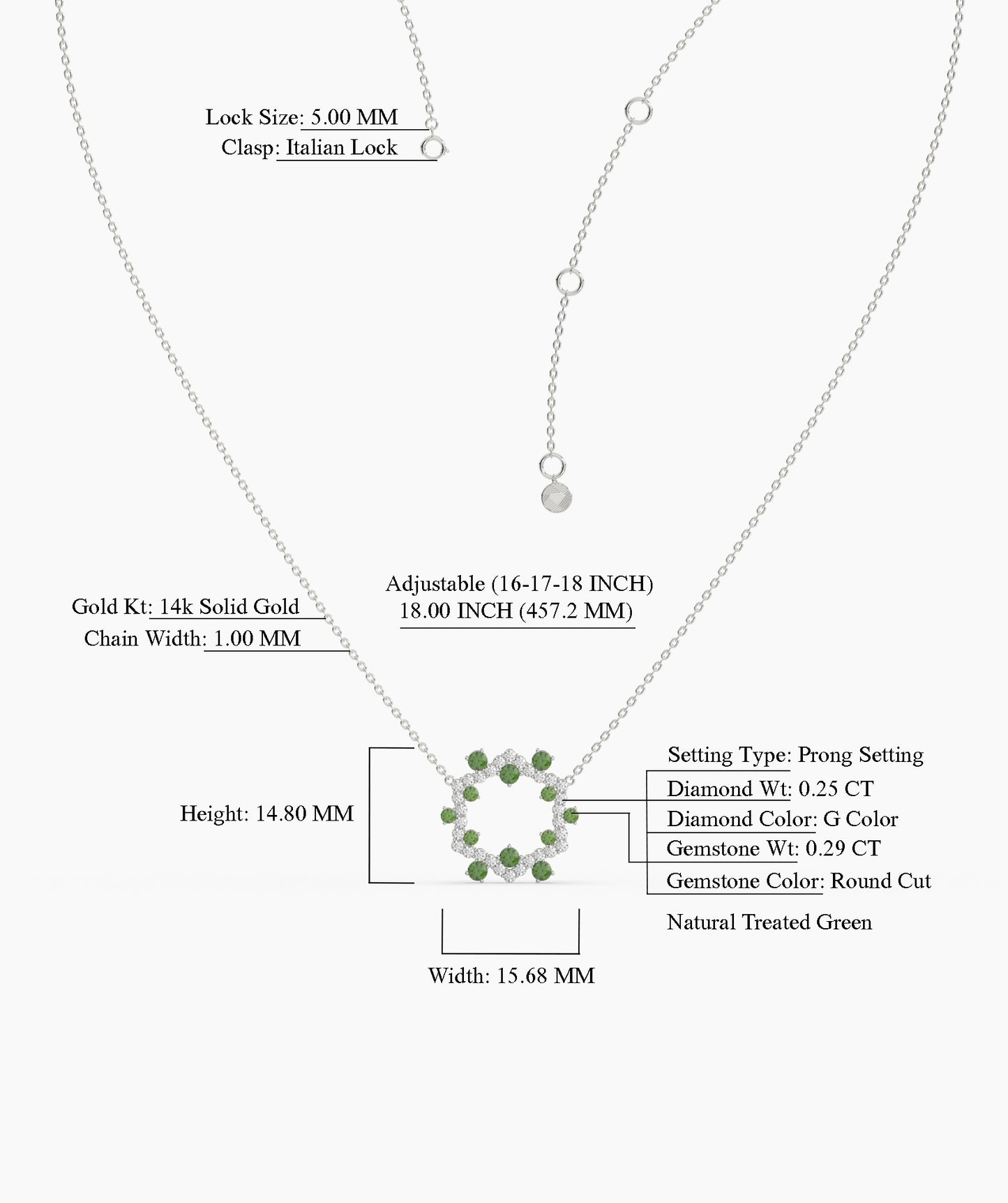Diamond & Green Gemstone Circle Necklace
