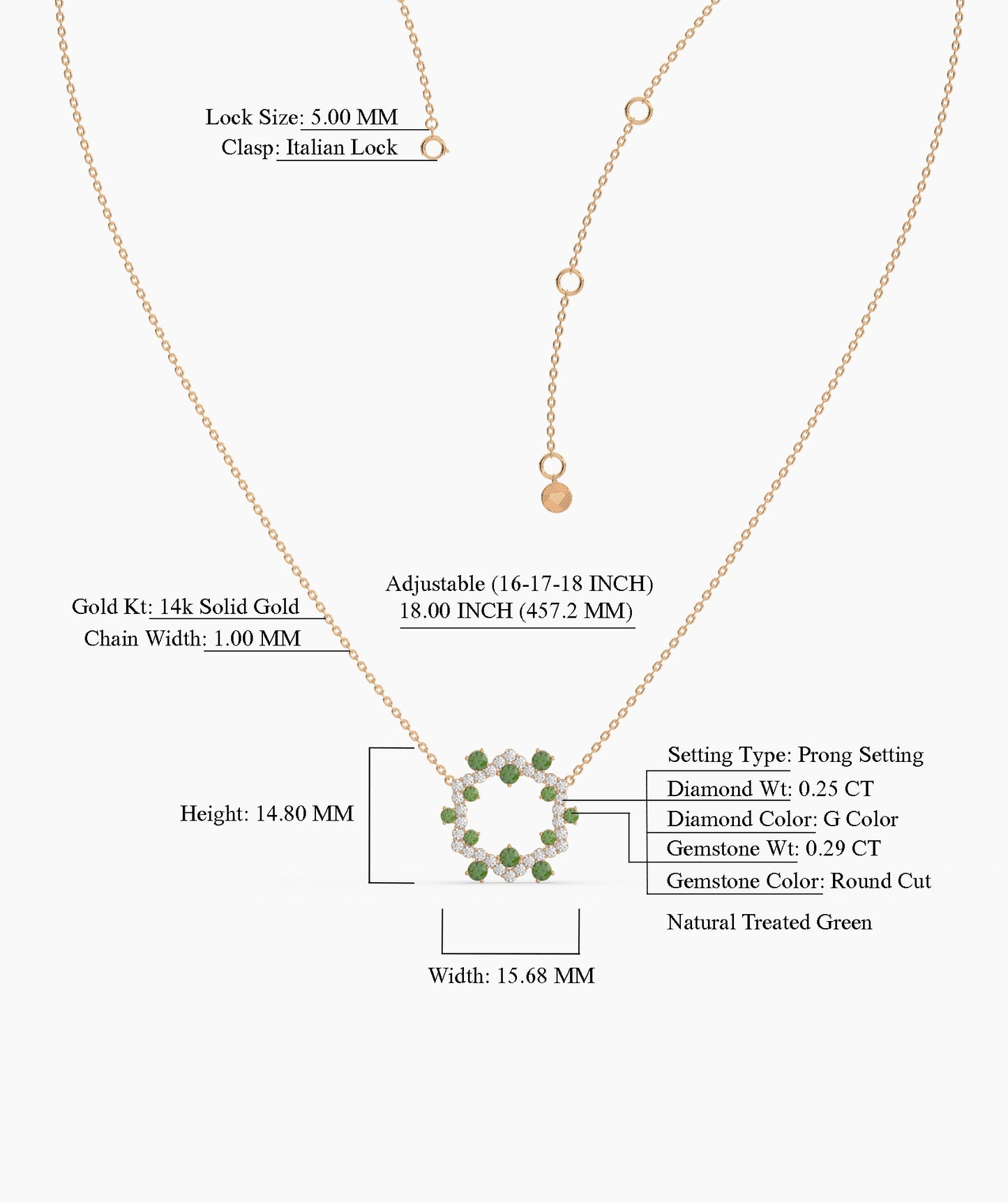 Diamond & Green Gemstone Circle Necklace
