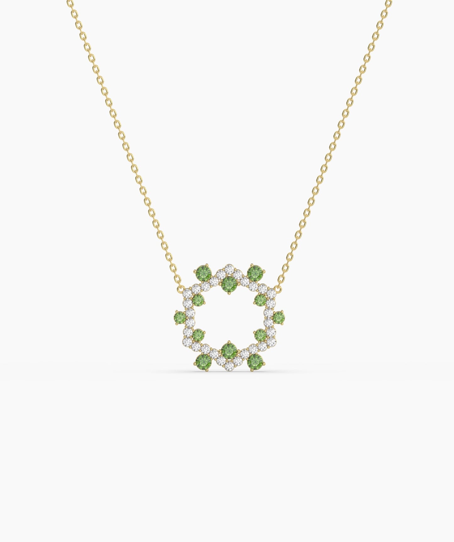 Diamond & Green Gemstone Circle Necklace