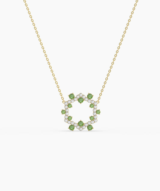 Diamond & Green Gemstone Circle Necklace