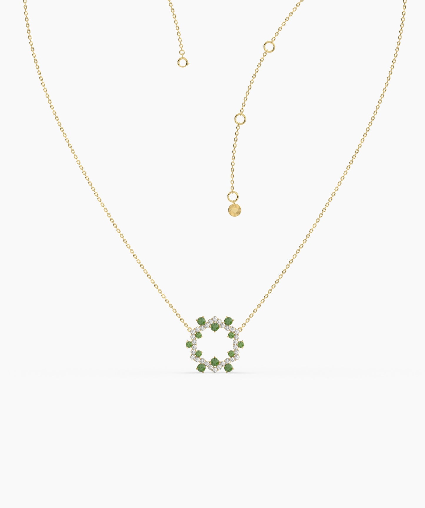 Diamond & Green Gemstone Circle Necklace