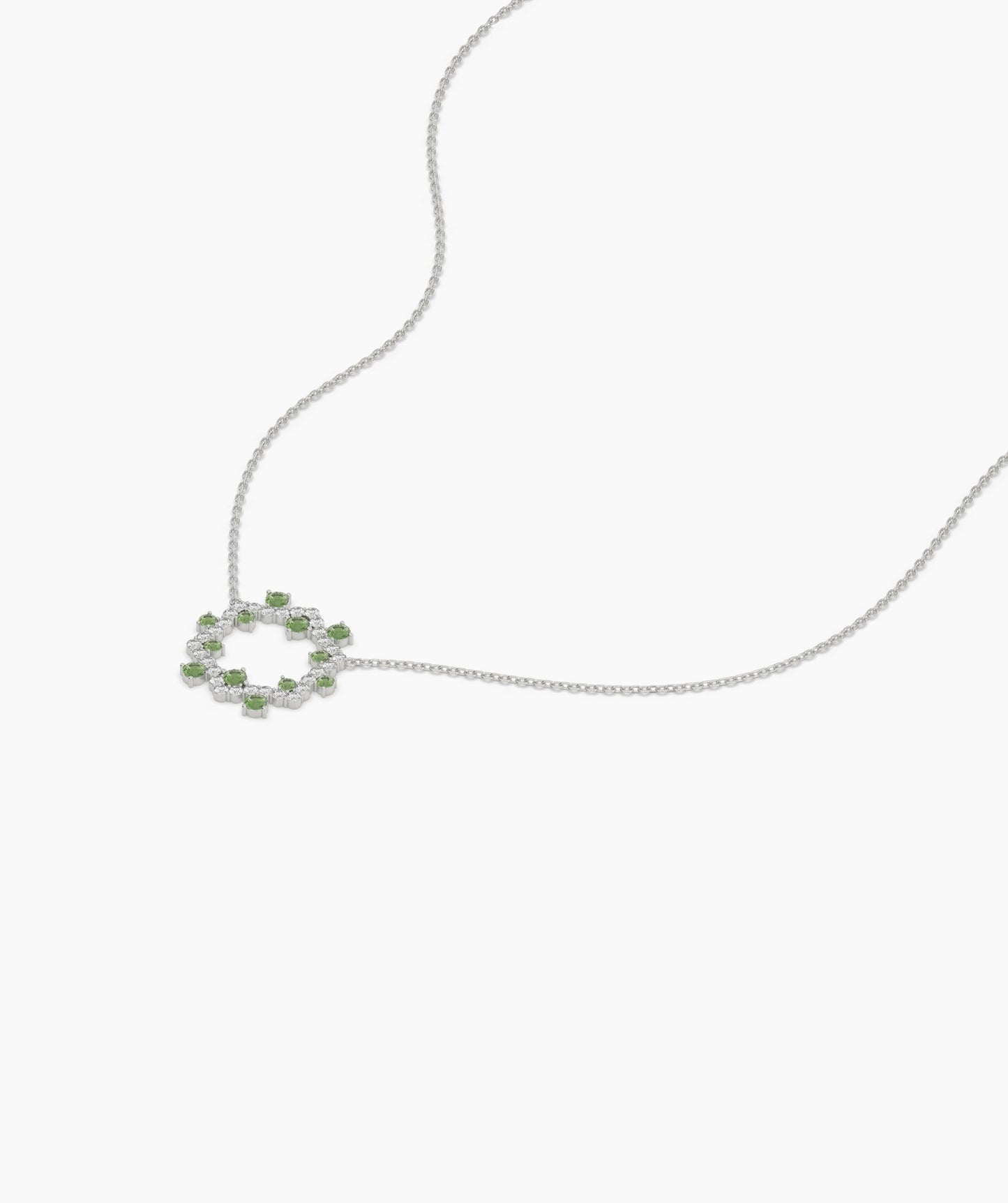 Diamond & Green Gemstone Circle Necklace