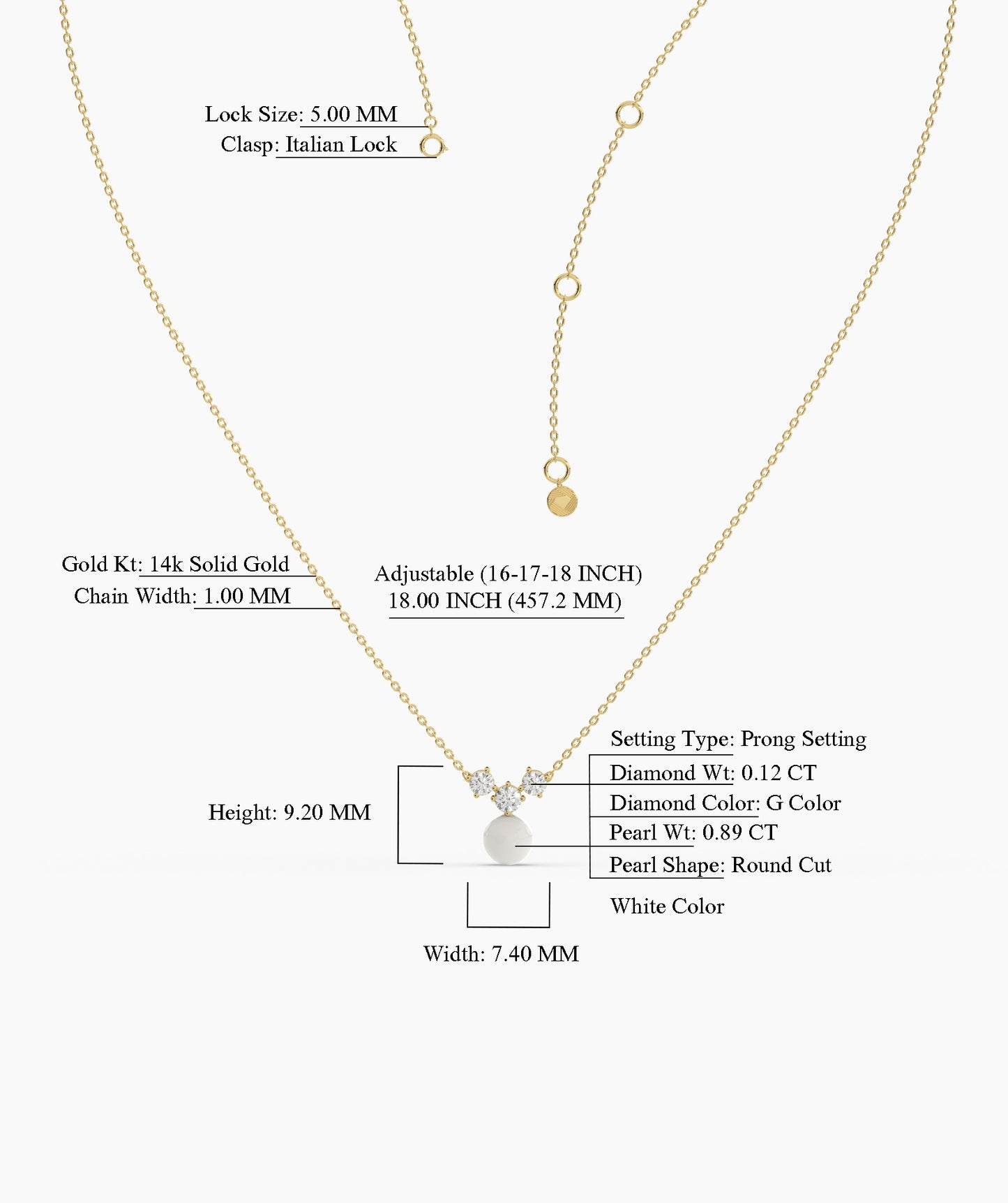 14K Gold Necklace with White Disc Pendant