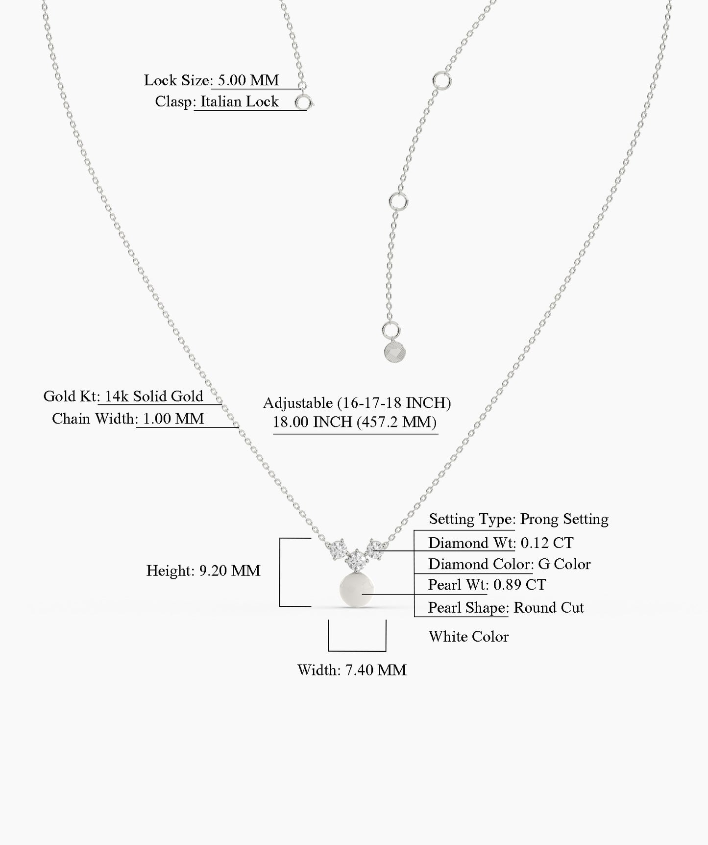 14K Gold Necklace with White Disc Pendant