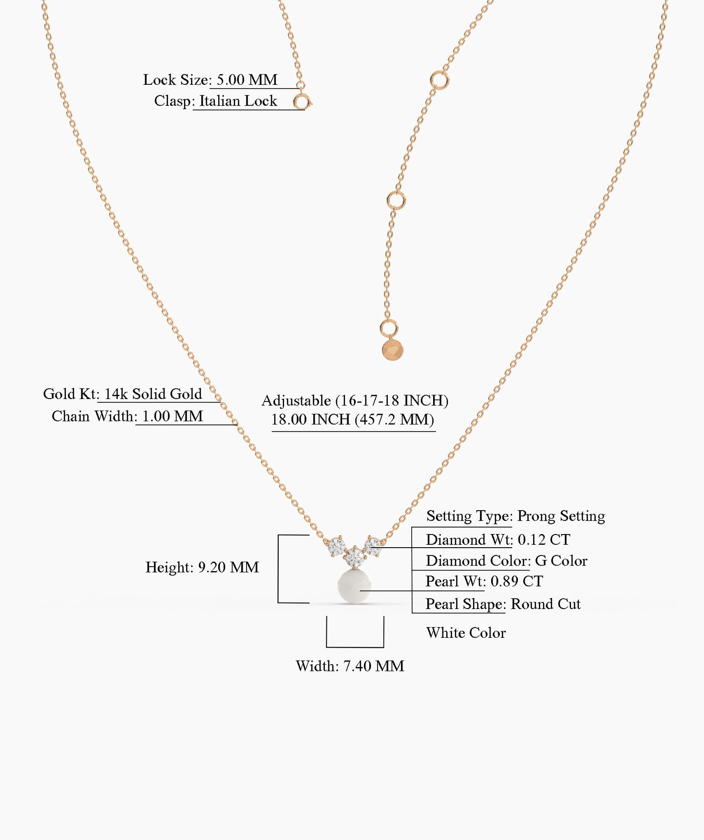 14K Gold Necklace with White Disc Pendant