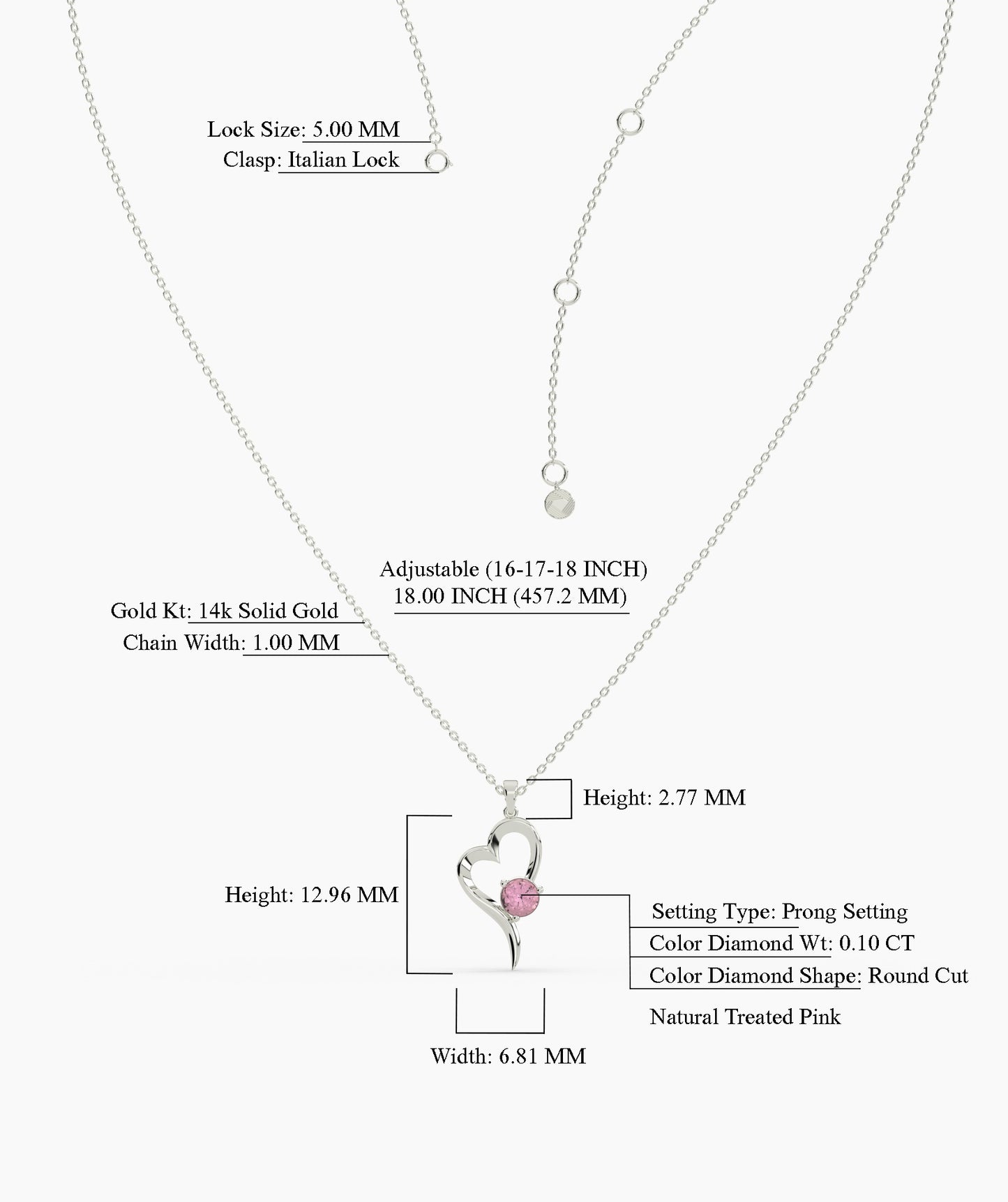Heart Necklace with Pink Gem