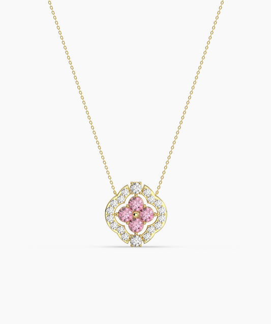 Pink Clover Bloom Gold Necklace
