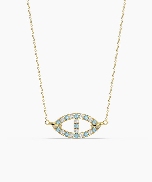 Blue Horizon: 14K Solid Gold Oval Necklace