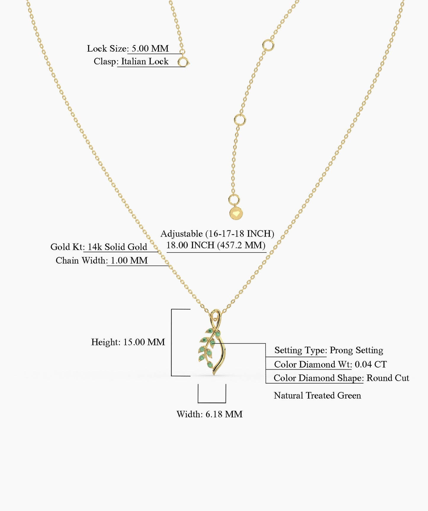 Delicate Green Emerald Leaf Necklace