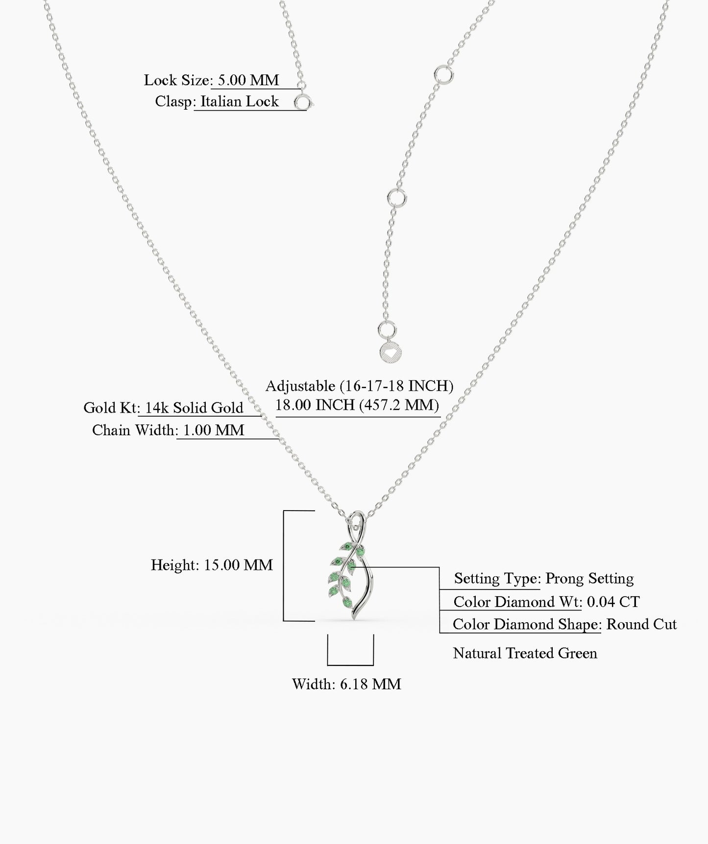 Delicate Green Emerald Leaf Necklace