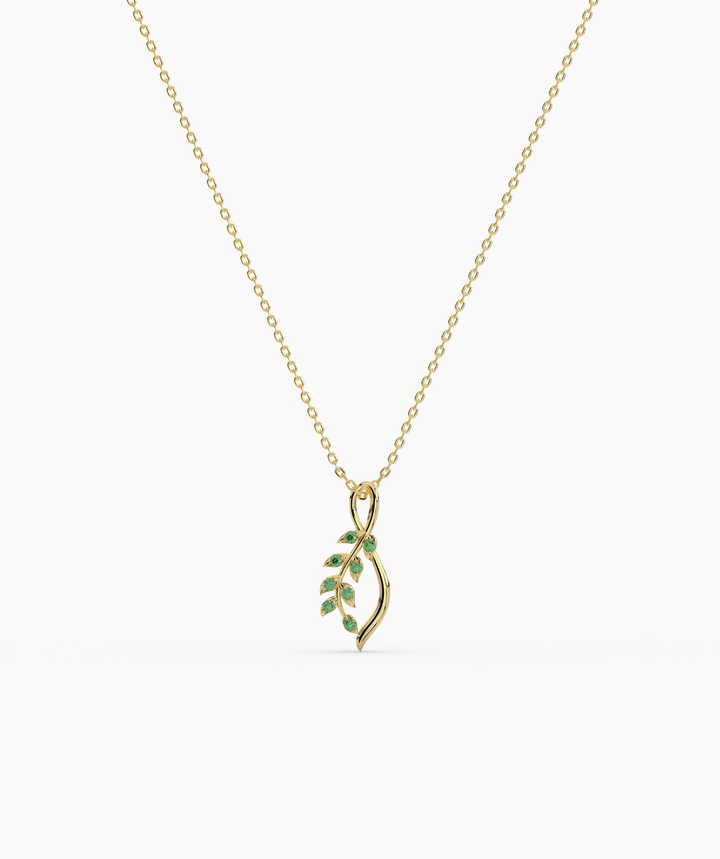Delicate Green Emerald Leaf Necklace