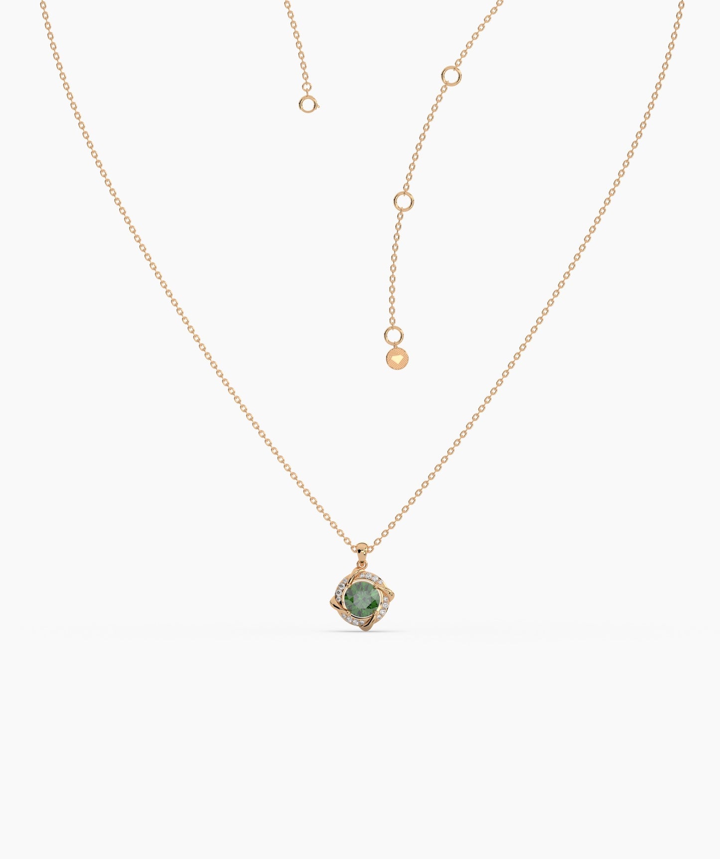 14K Gold Round Green Stone Pendant