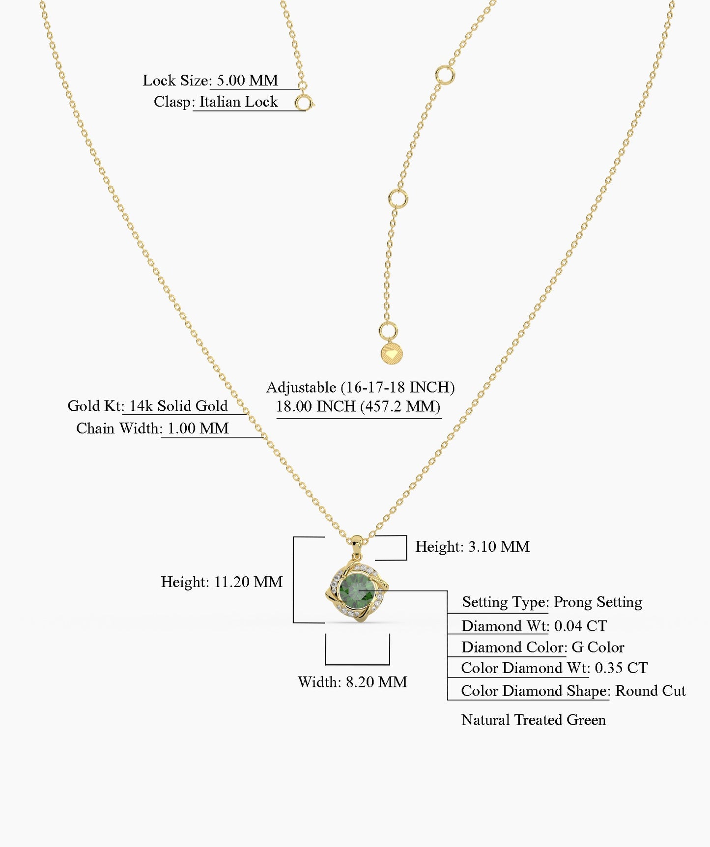 14K Gold Round Green Stone Pendant
