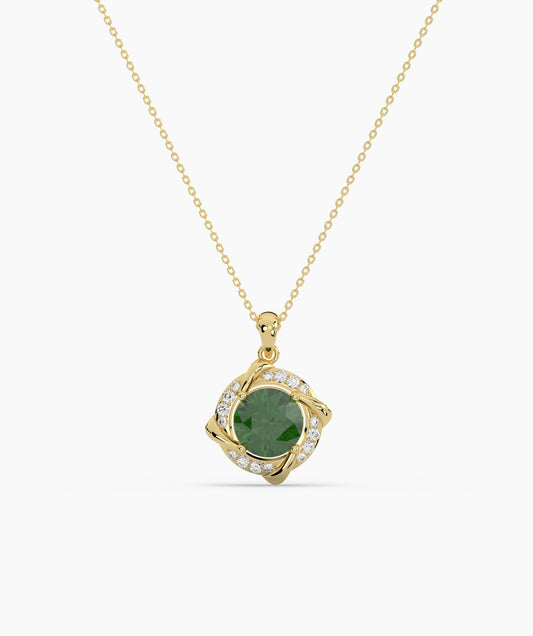 14K Gold Round Green Stone Pendant