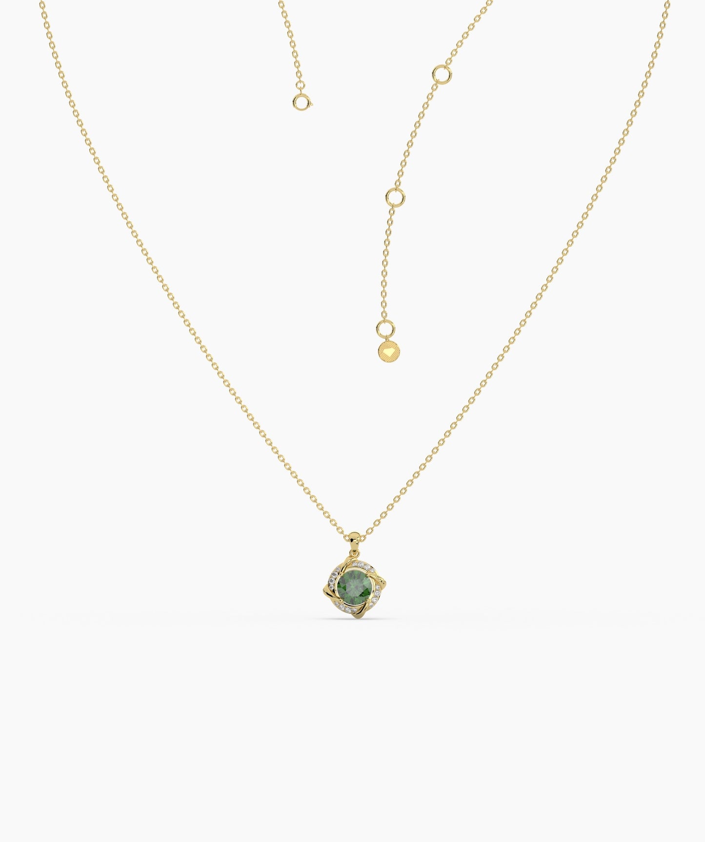 14K Gold Round Green Stone Pendant