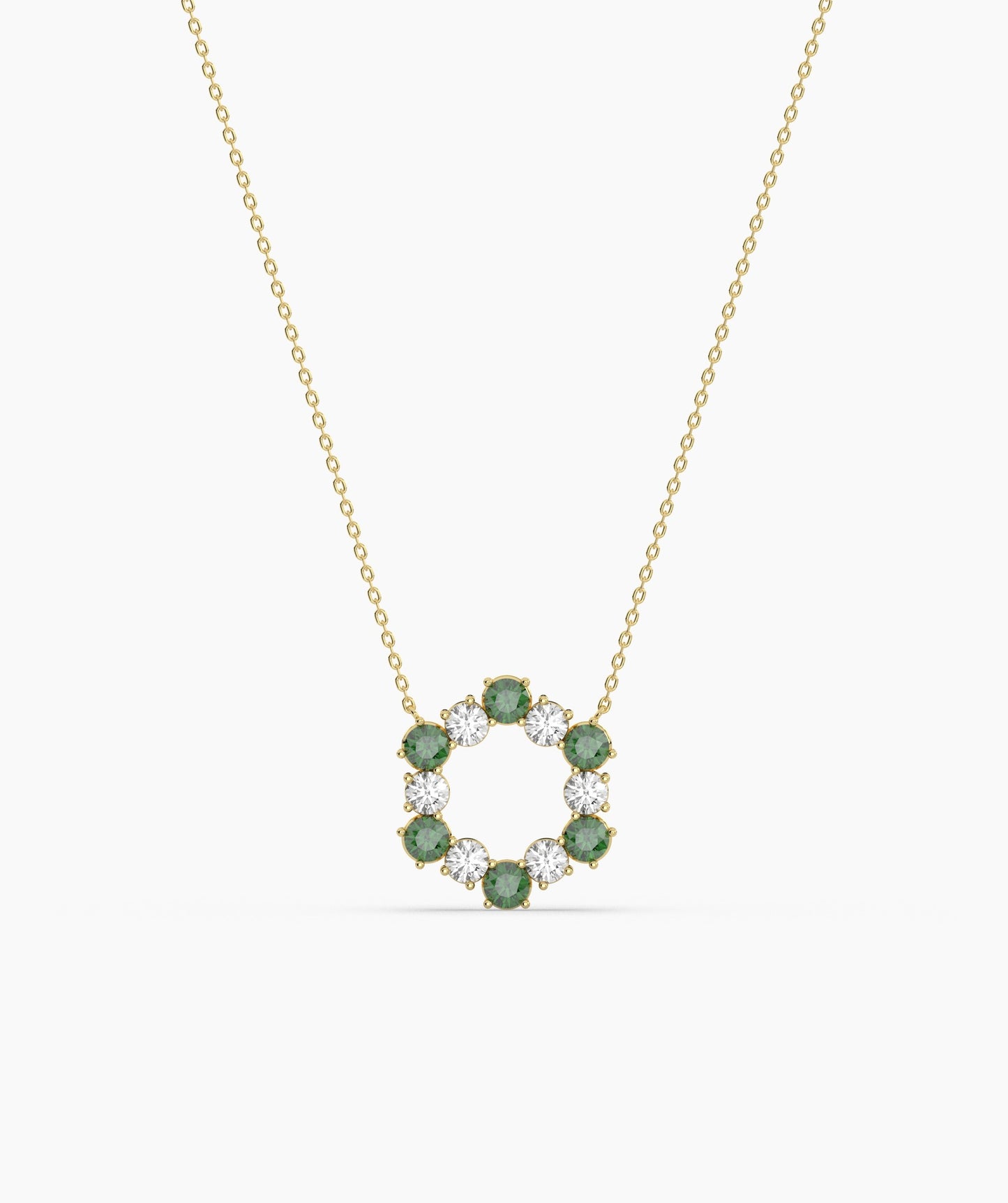 Emerald & Diamond Circle Necklace