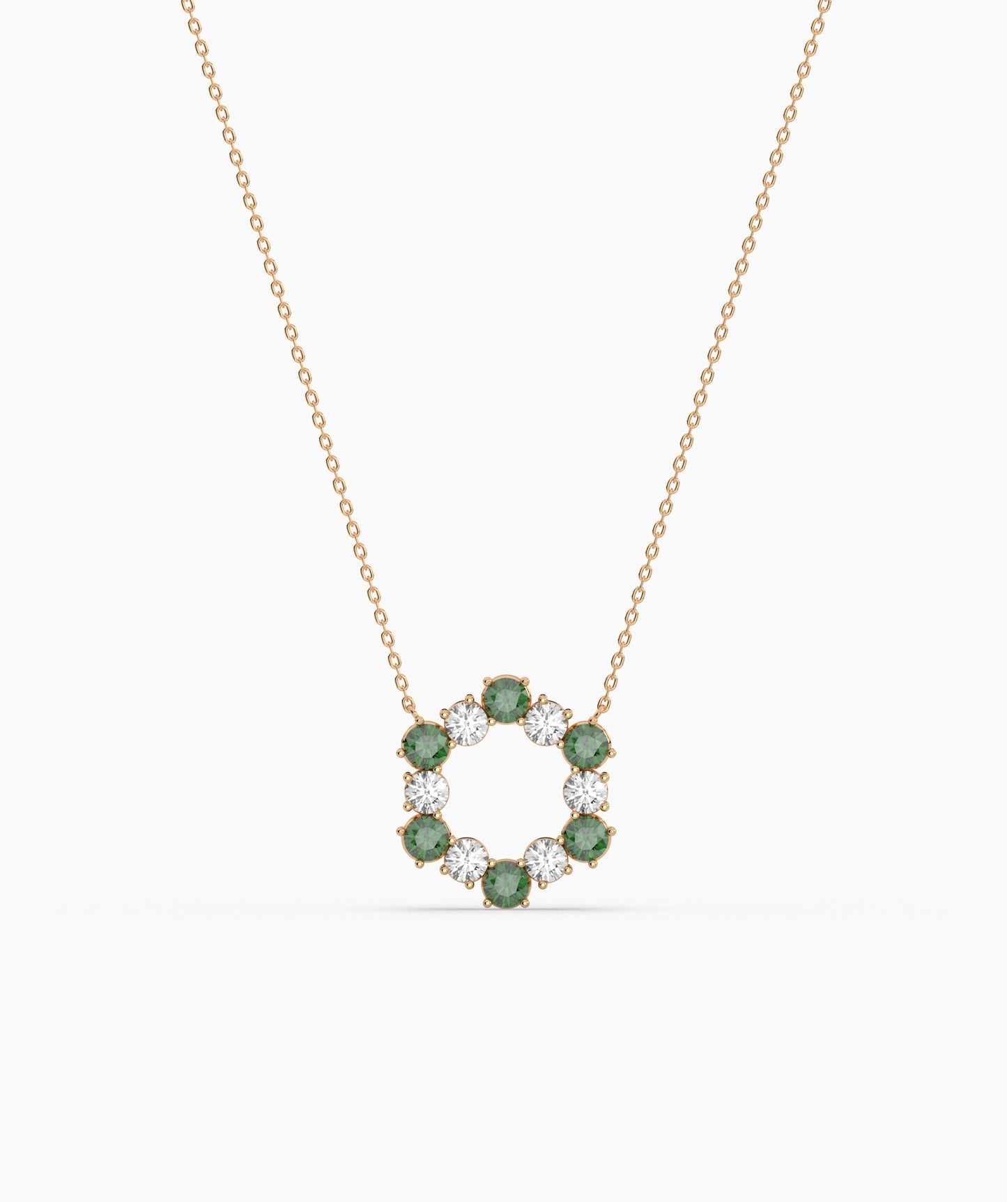 Emerald & Diamond Circle Necklace