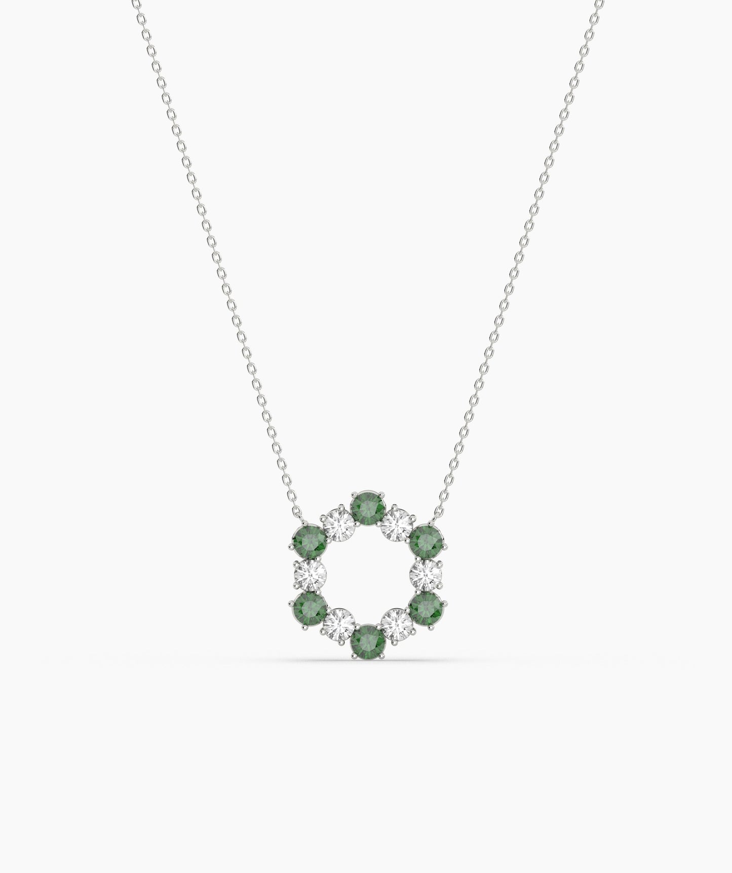 Emerald & Diamond Circle Necklace
