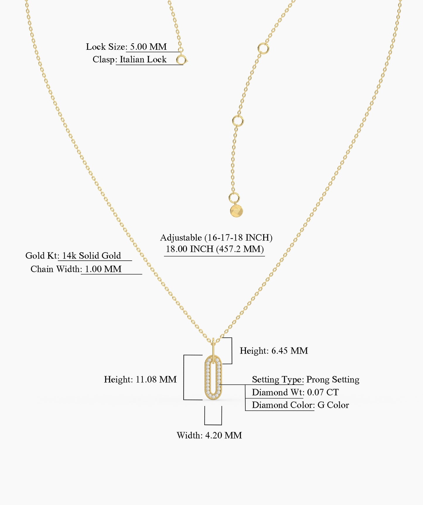 14k Gold Diamond Paperclip Pendant