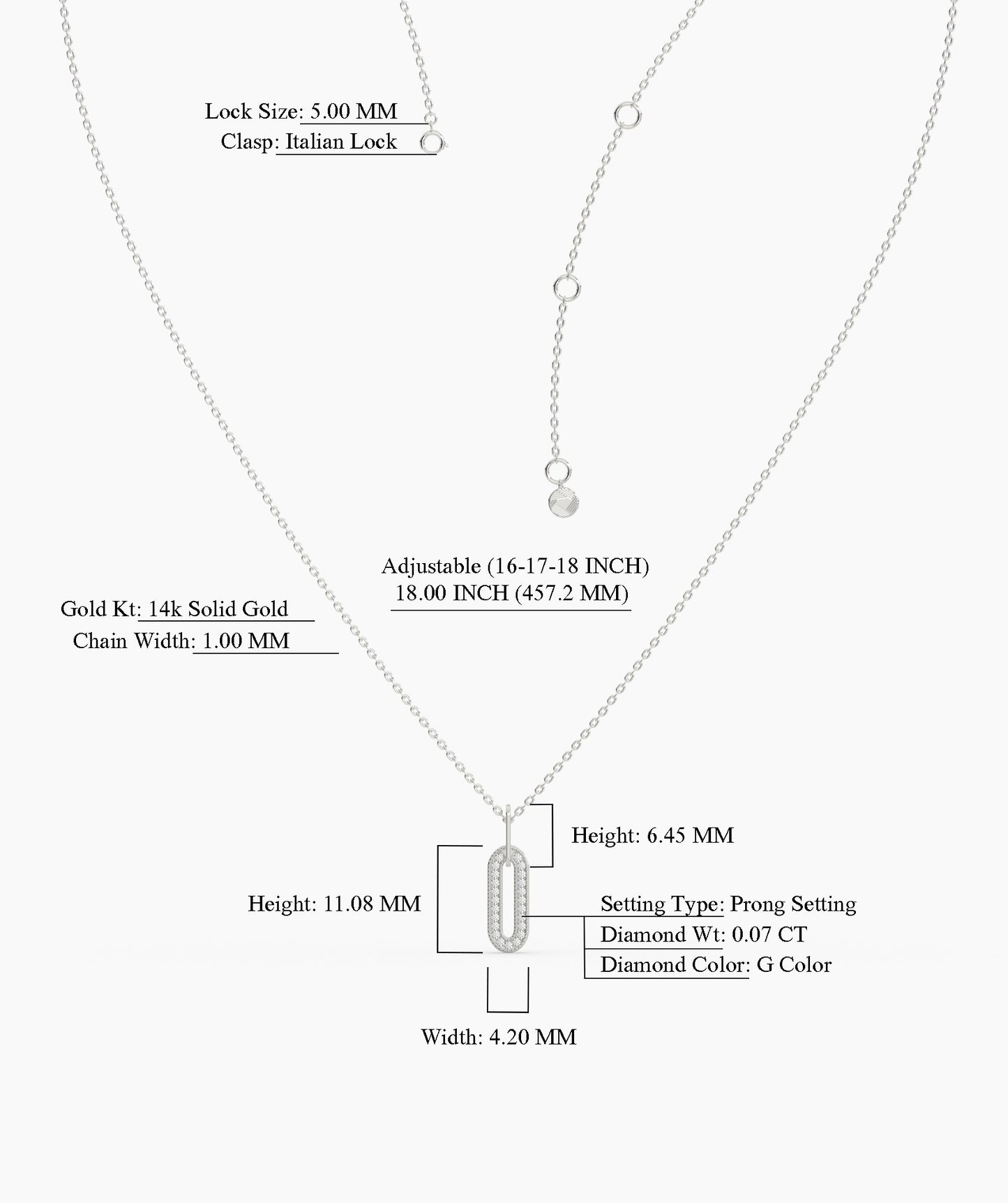 14k Gold Diamond Paperclip Pendant