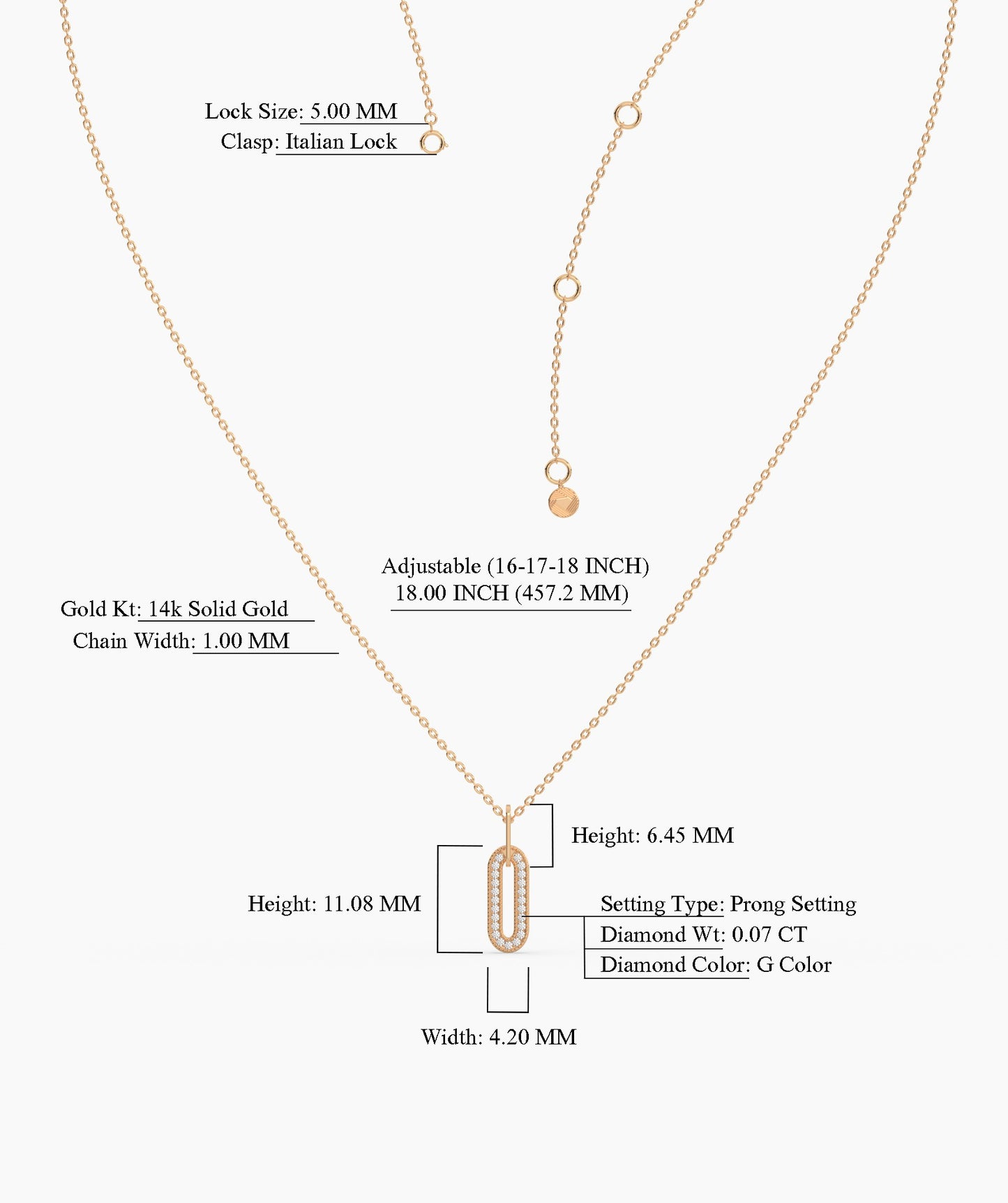 14k Gold Diamond Paperclip Pendant