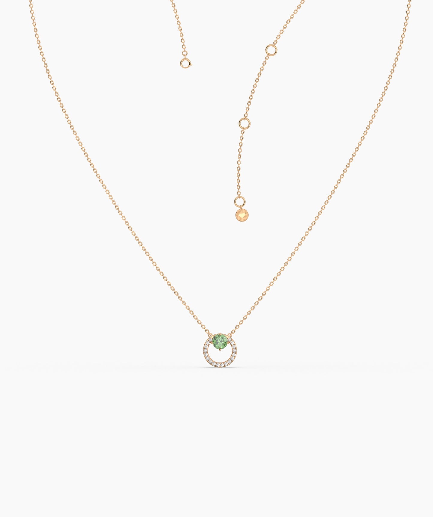 Circle Pendant Necklace with Green Gemstone & Diamonds