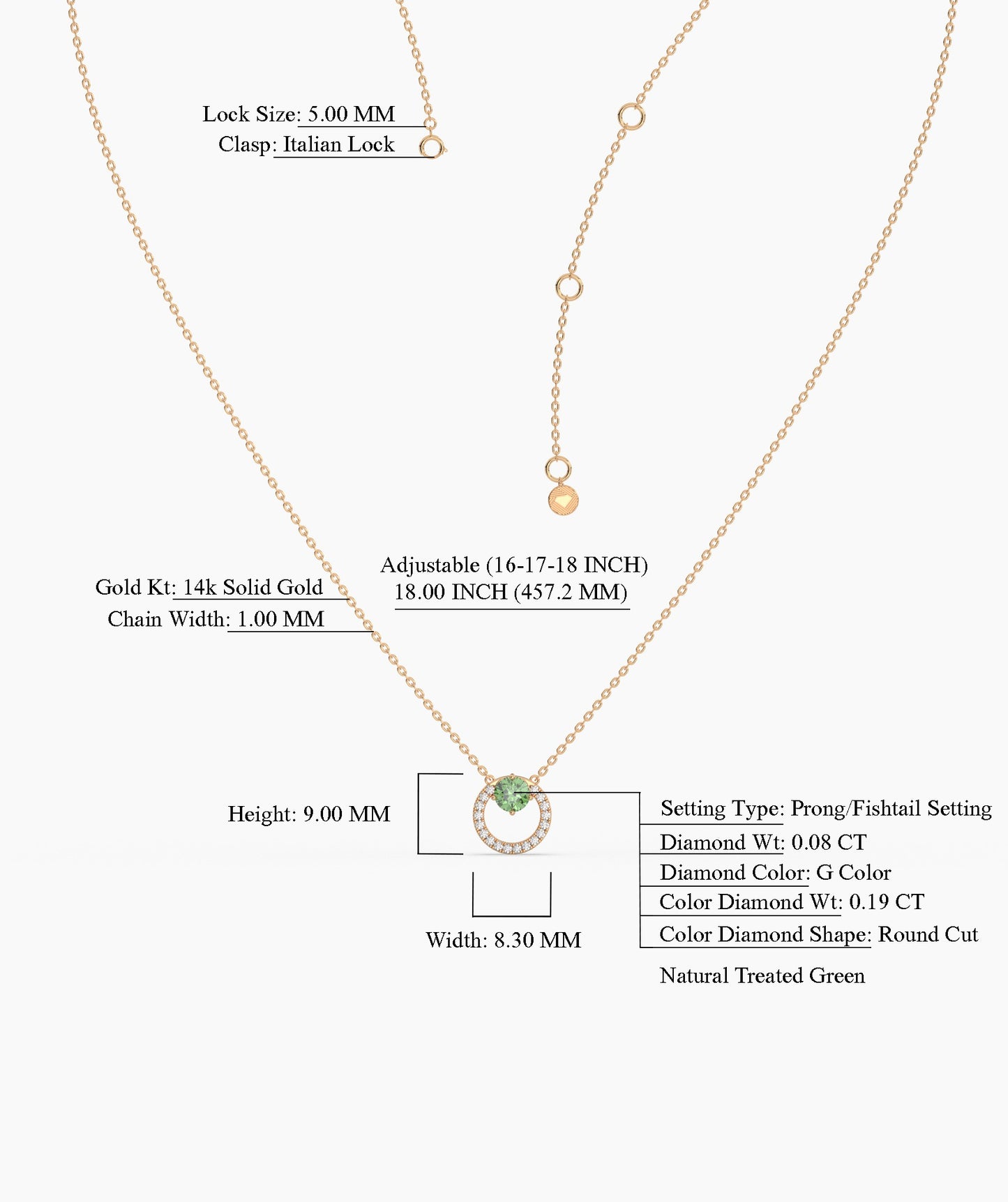 Circle Pendant Necklace with Green Gemstone & Diamonds