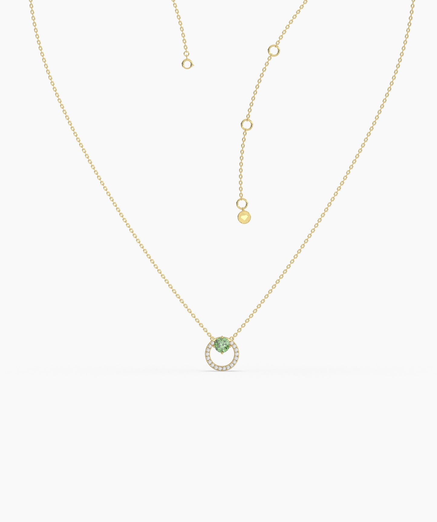 Circle Pendant Necklace with Green Gemstone & Diamonds