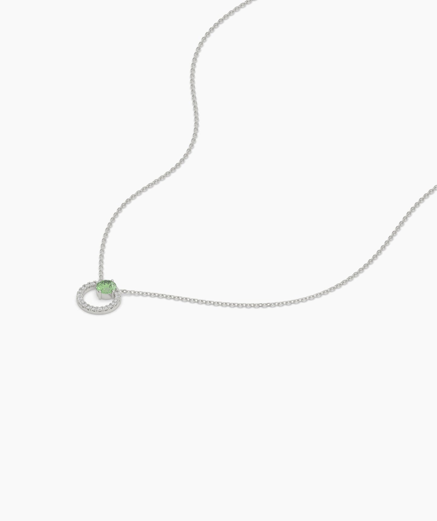 Circle Pendant Necklace with Green Gemstone & Diamonds