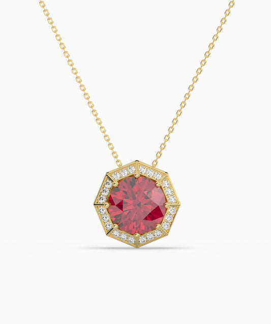 Octagon Necklace with Red Center