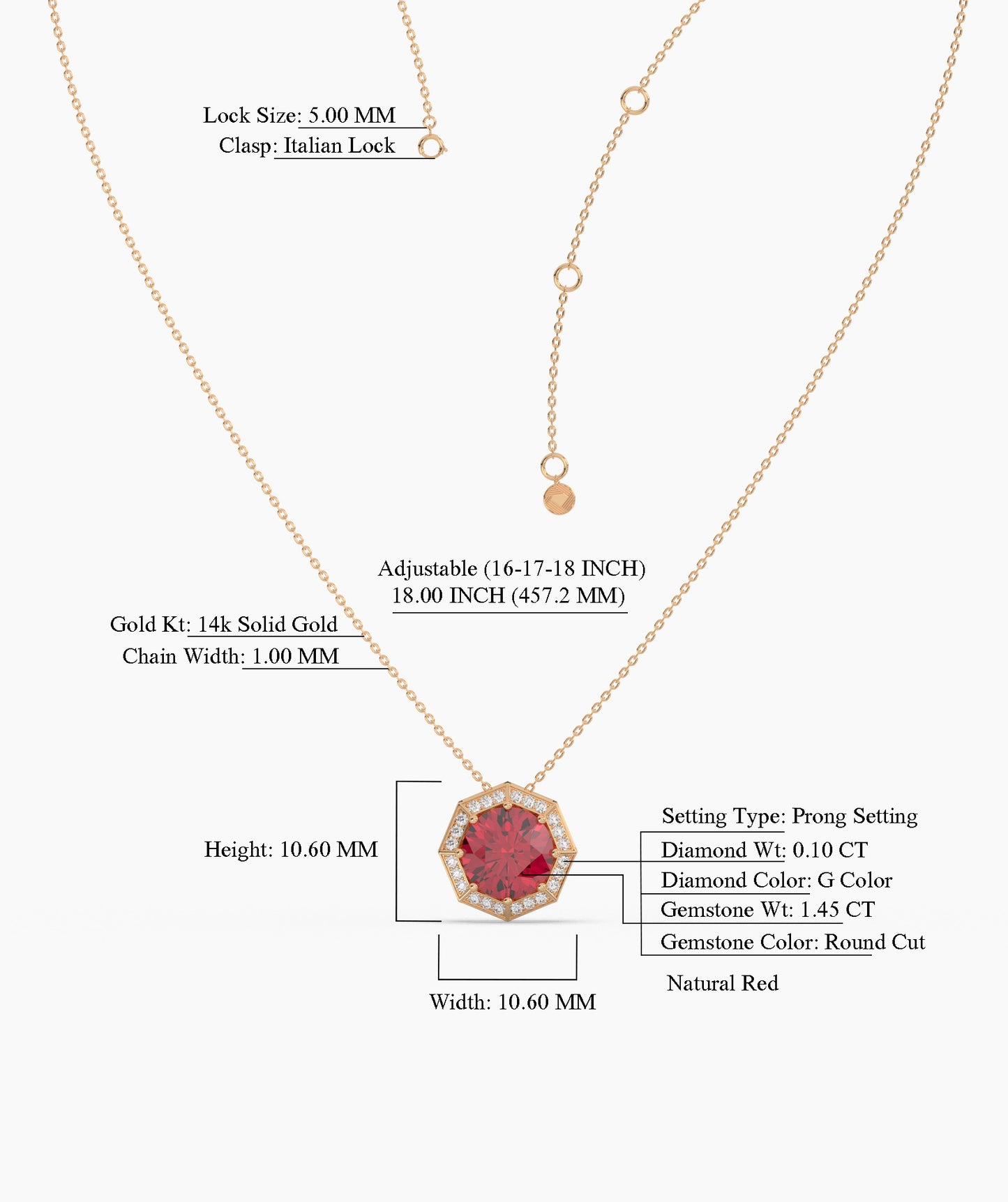 Octagon Necklace with Red Center