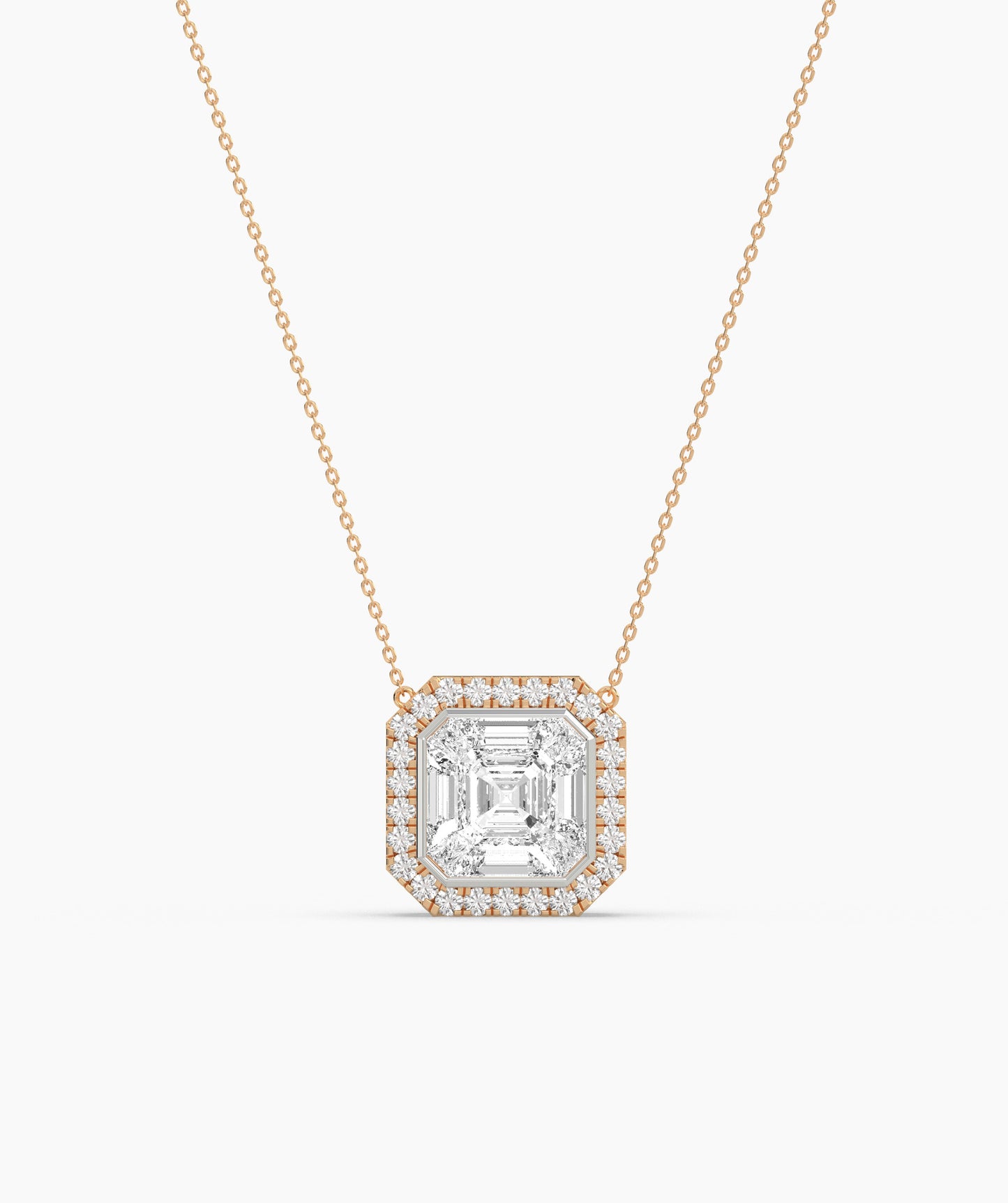 Asscher Cut Halo Necklace