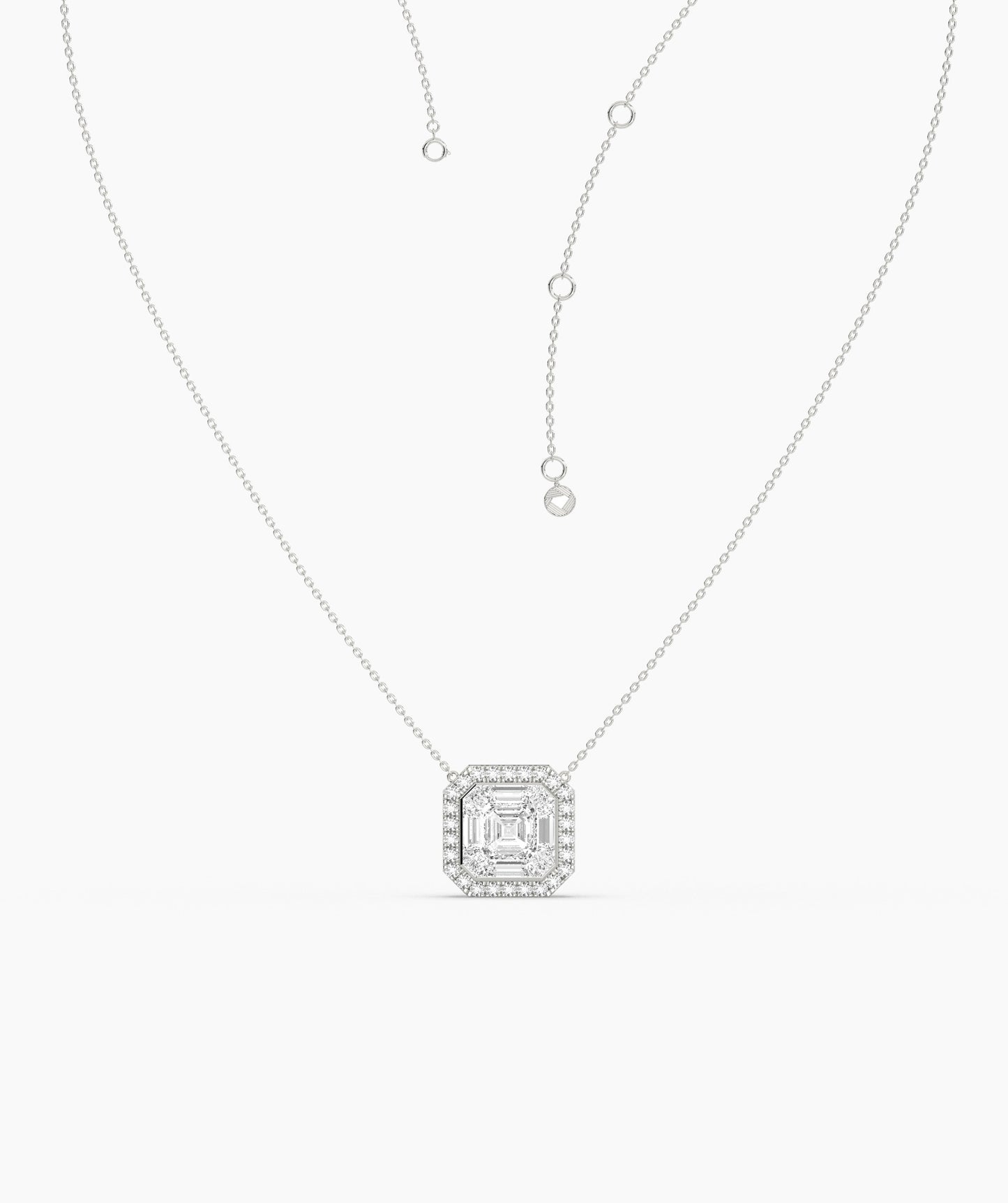 Asscher Cut Halo Necklace