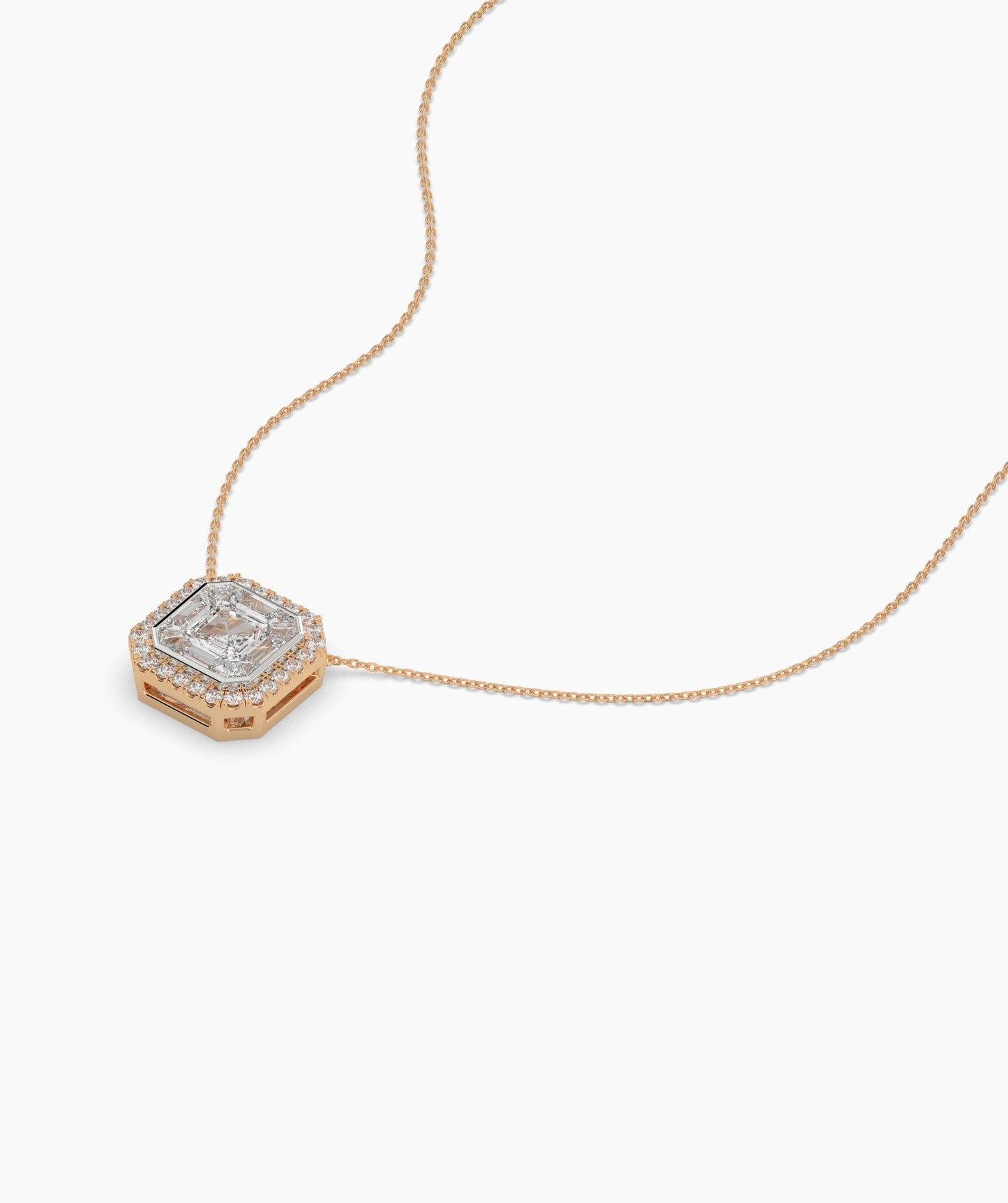 Asscher Cut Halo Necklace