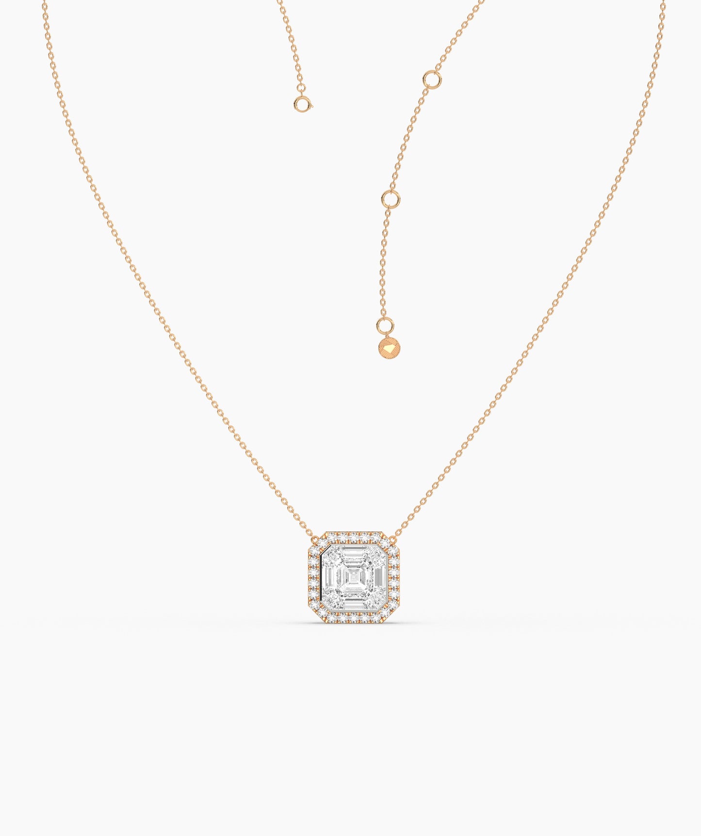 Asscher Cut Halo Necklace