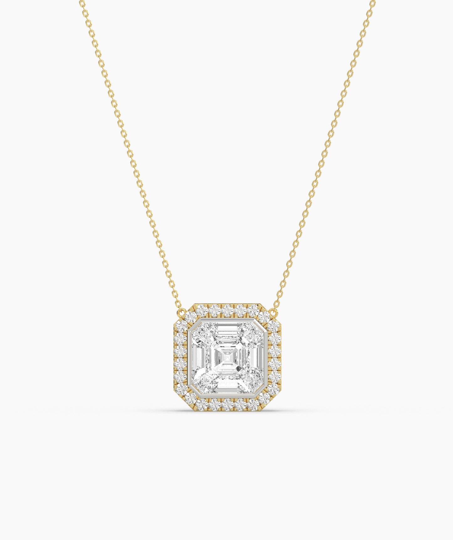 Asscher Cut Halo Necklace